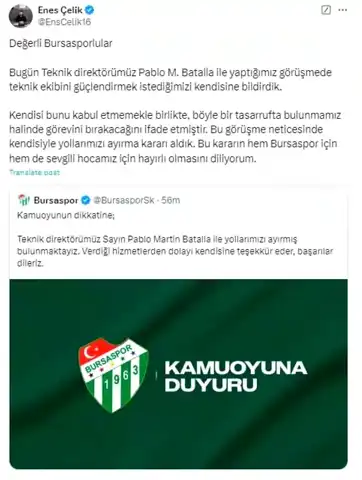 Bursaspor, Batalla'yla Yollarını Ayırdı